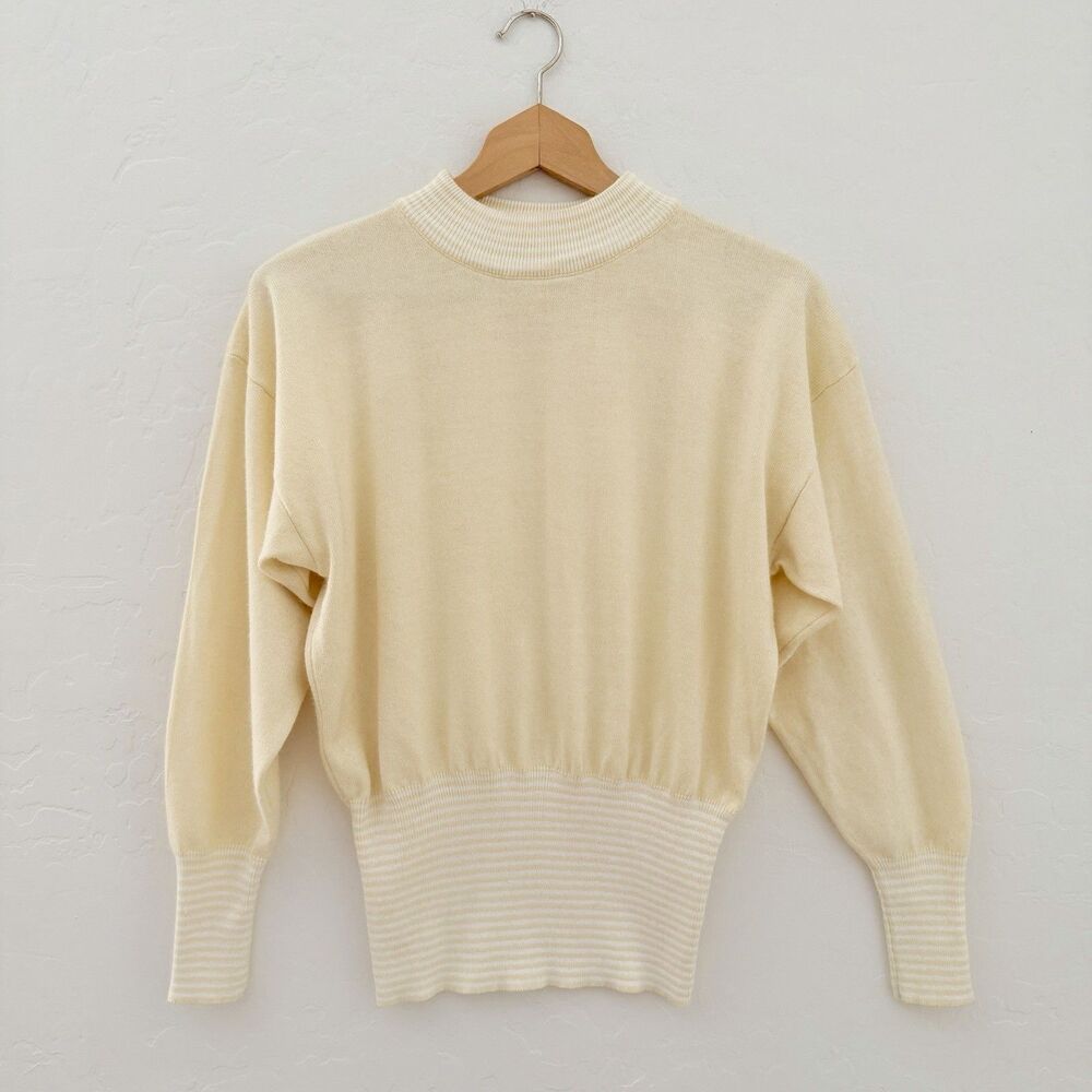 Vintage Ninon Butter Yellow Mock Neck Sweater Womens S/M Dolman Blouson 80s